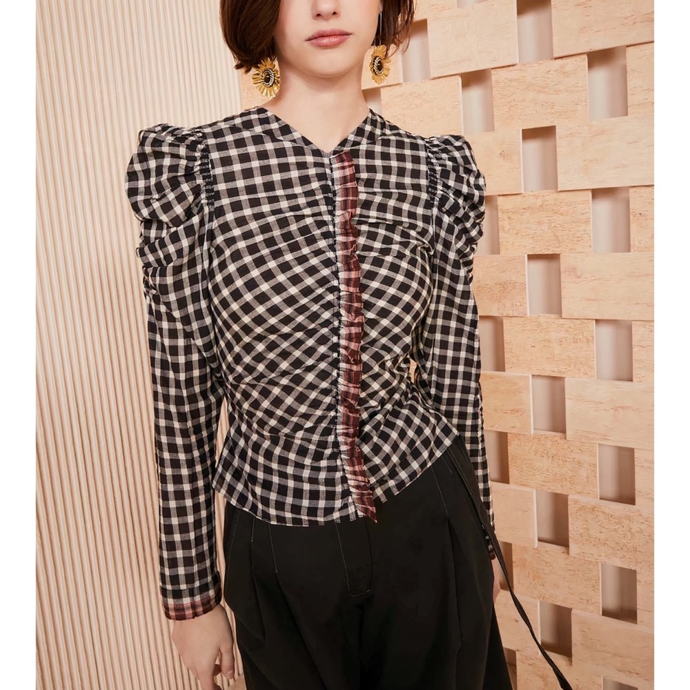 Ulla Johnson Long Puff-Sleeve Ruched Ruffle Blair Top